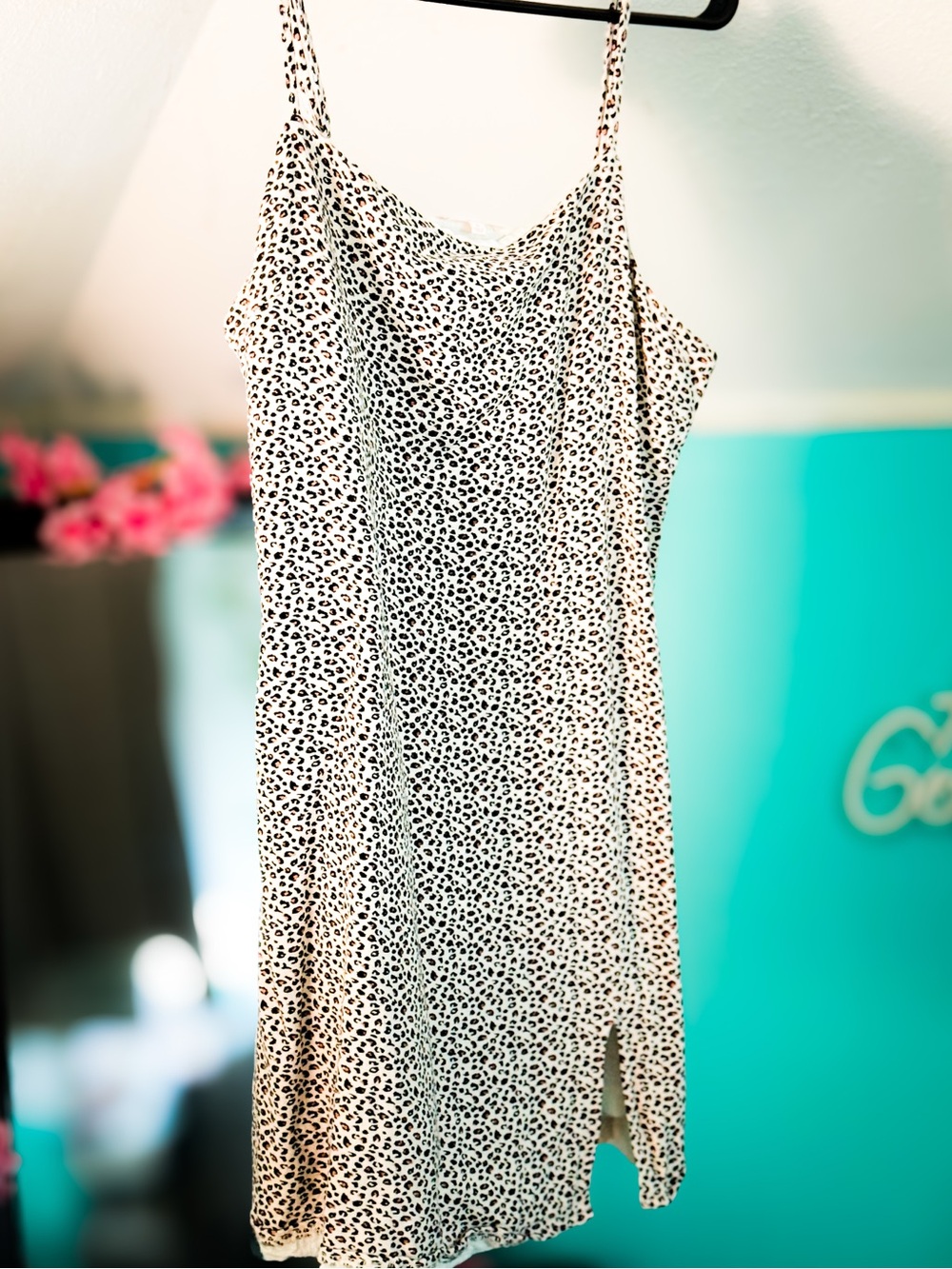 Spotted cheetah Dress in Black and White - Women's Strappy Dress